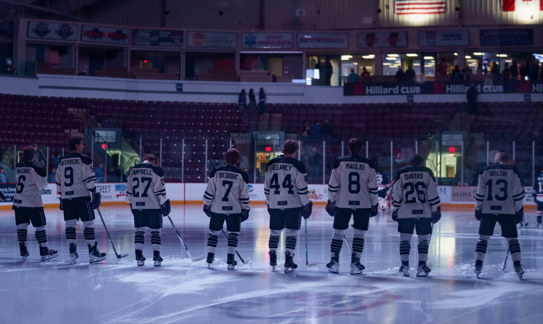 Elmira Aviators line up on the ice