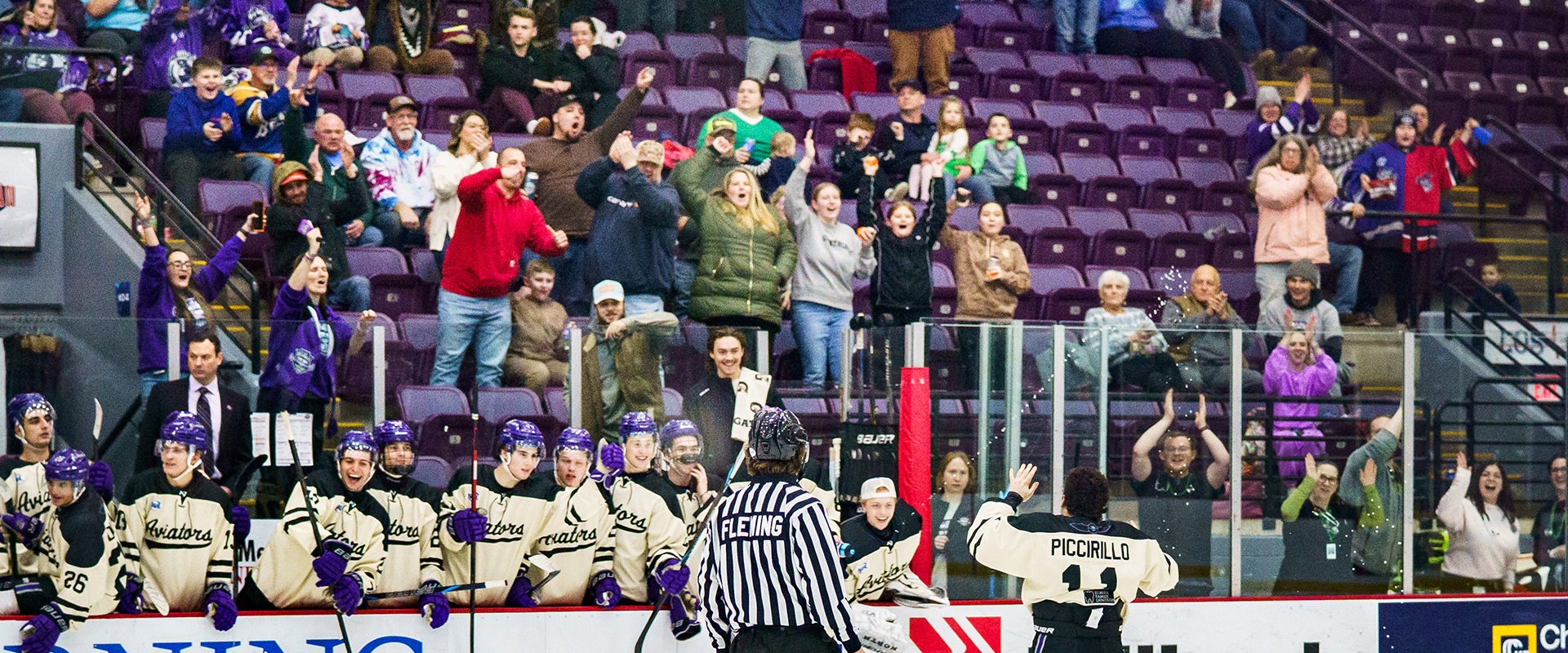 Elmira Aviators fans cheering at the LECOM Event Center